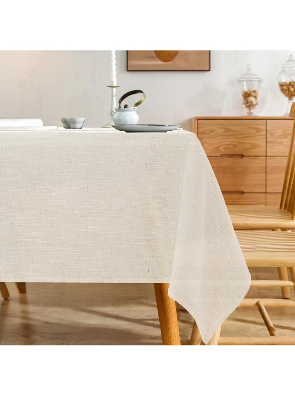 NEW Karseteli Natural Linen Textured 70” Square Tablecloth, Slubby Lightweight